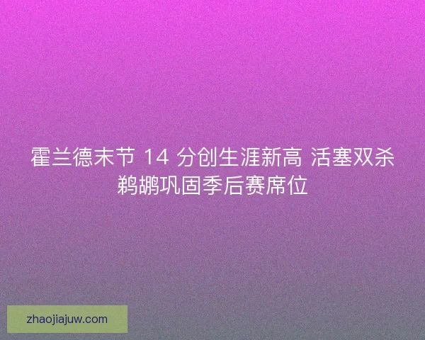 霍兰德末节 14 分创生涯新高 活塞双杀鹈鹕巩固季后赛席位